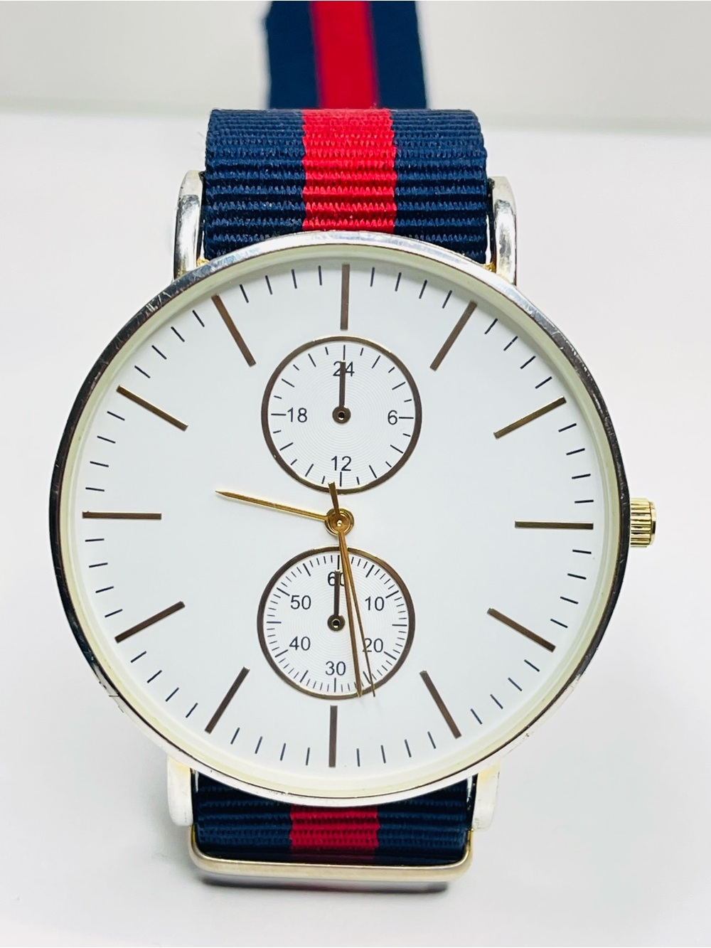 Aldo Navy and Red Stripe Men's Nylon Strap Watch
